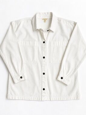 Eileen Fisher Organic Cotton Hemp White Oversized Shacket Shirt Jacket S/P